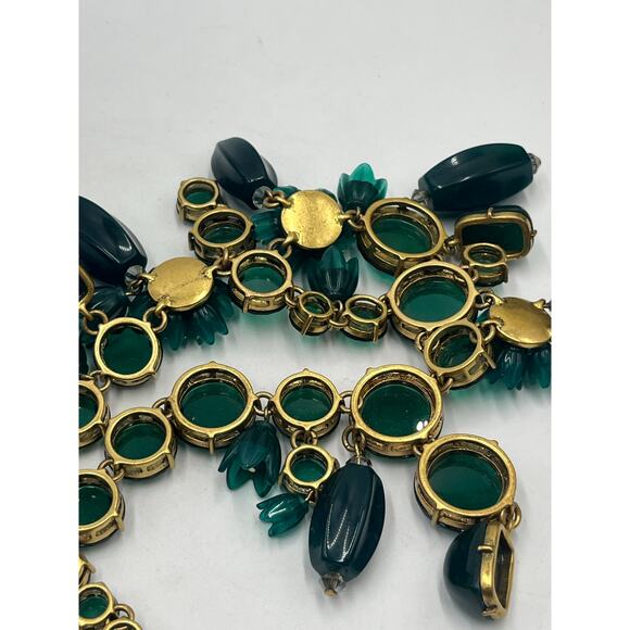J. Crew Green Bauble Glass Resin Flower Cluster Bib Runway Gold Ox Necklace - Picture 12 of 14